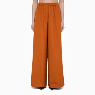 Max Mara Wide Earth-coloured Cotton Trousers In Brown
