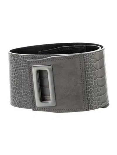Pre-owned Max Mara Wide Embossed Leather Belt Kit In Gray