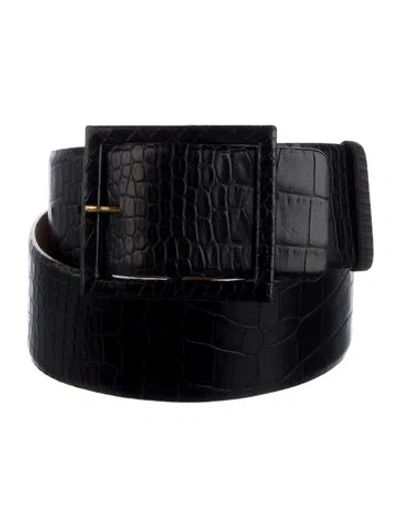 Pre-owned Max Mara Wide Embossed Leather Waist Belt In Black