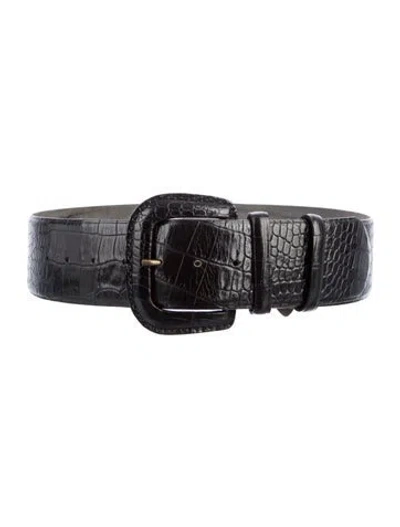 Pre-owned Max Mara Wide Embossed Leather Waist Belt In Black