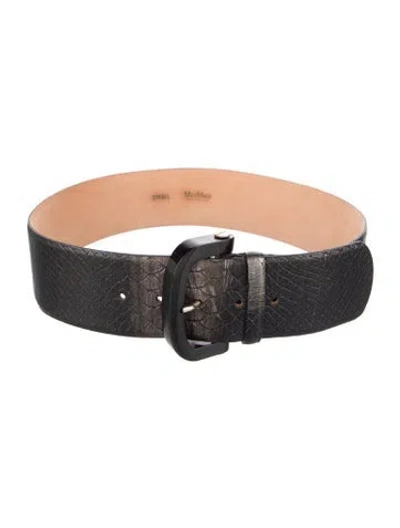 Pre-owned Max Mara Wide Embossed Leather Waist Belt In Black