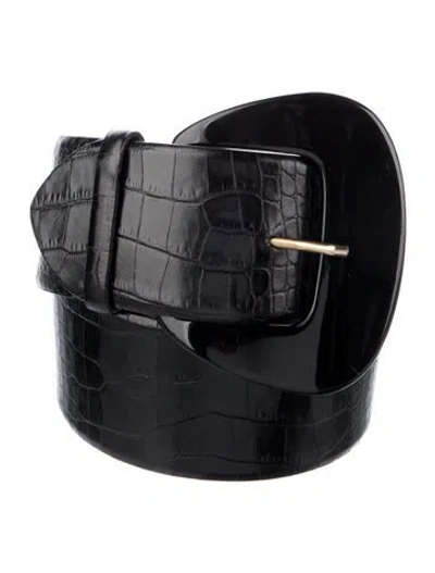 Pre-owned Max Mara Wide Embossed Leather Waist Belt In Black