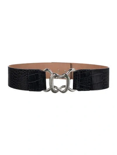 Pre-owned Max Mara Wide Embossed Leather Waist Belt In Blue