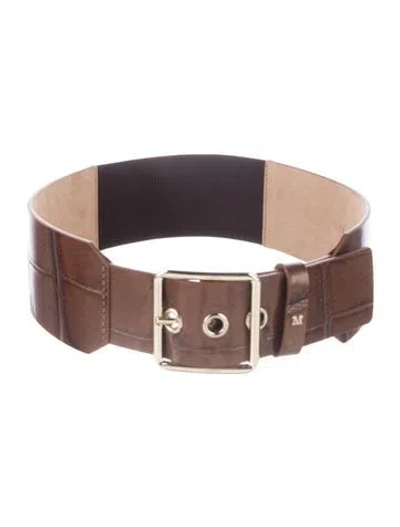 Pre-owned Max Mara Wide Embossed Leather Waist Belt In Brown