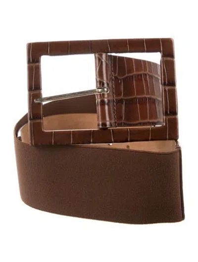 Pre-owned Max Mara Wide Embossed Leather Waist Belt In Brown