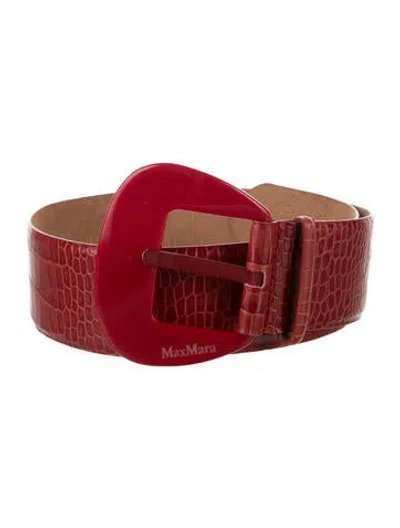 Pre-owned Max Mara Wide Embossed Leather Waist Belt In Red