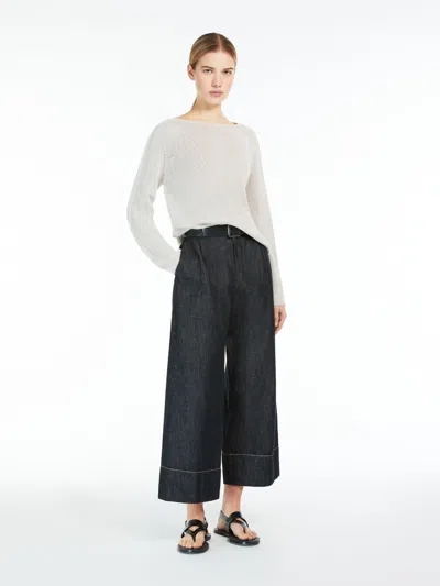 Max Mara Wide-fit Denim-look Linen Trousers In Black