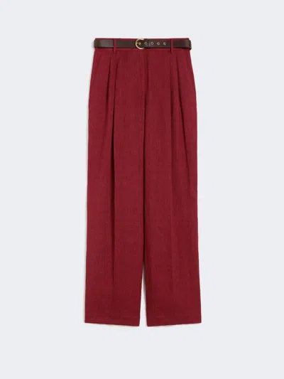 Max Mara Wide-fit Linen Twill Trousers In Red