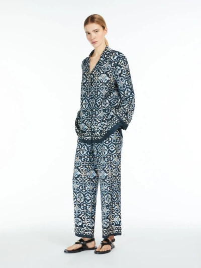 Max Mara Wide-fit Printed Silk Trousers In Blue