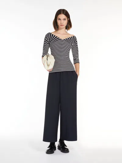 Max Mara Wide-fit Stretch Wool Trousers In Blue