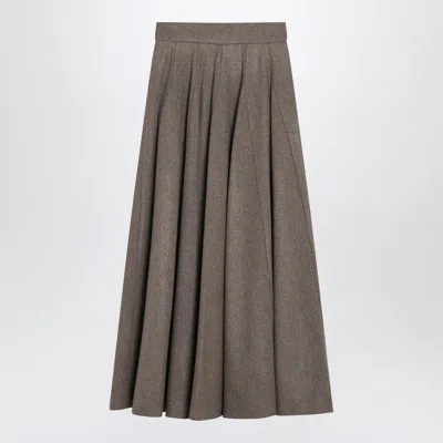 Max Mara Wide Hazelnut-colored Skirt In Felt In Gray