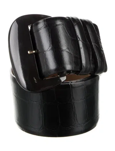 Pre-owned Max Mara Wide Leather Waist Belt In Black