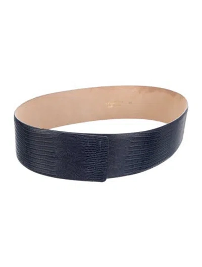 Pre-owned Max Mara Wide Leather Waist Belt In Blue