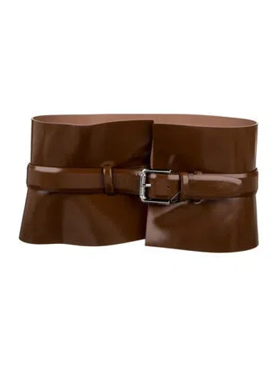 Pre-owned Max Mara Wide Leather Waist Belt In Brown