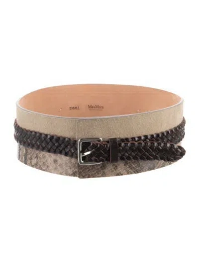 Pre-owned Max Mara Wide Leather Waist Belt In Brown/neutrals