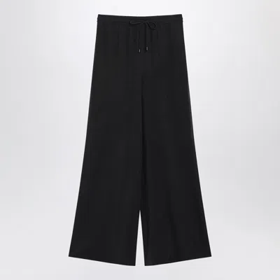 Max Mara Wide-leg Blue Silk Trousers In Black