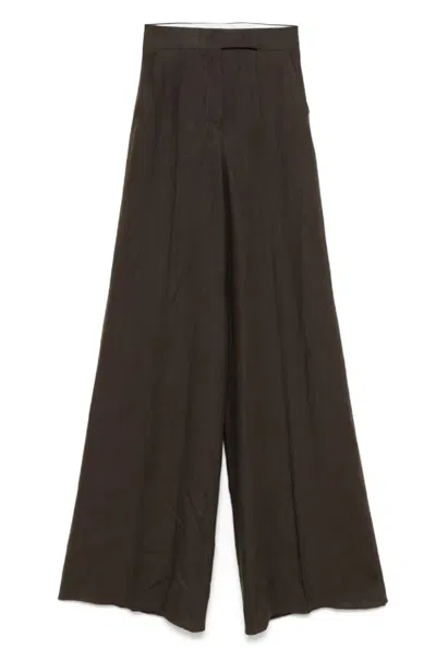 Max Mara Wide-leg Brown Linen Trousers With High Waist Design In Black