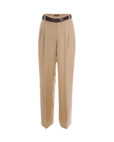 Max Mara Pantalone Wide Leg Coloniale In Nude