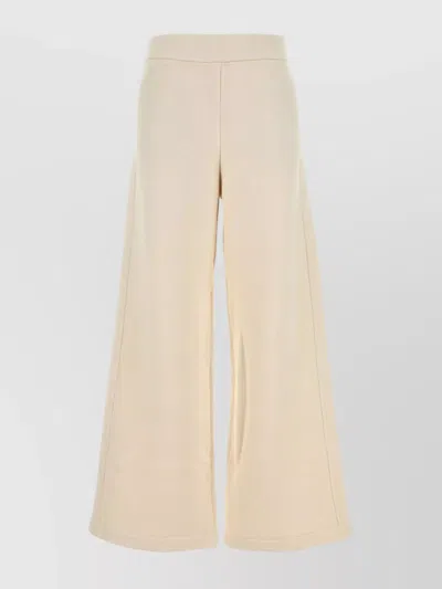 Max Mara Wide-leg Cotton Blend Pant With Elastic Waistband In Neutrals