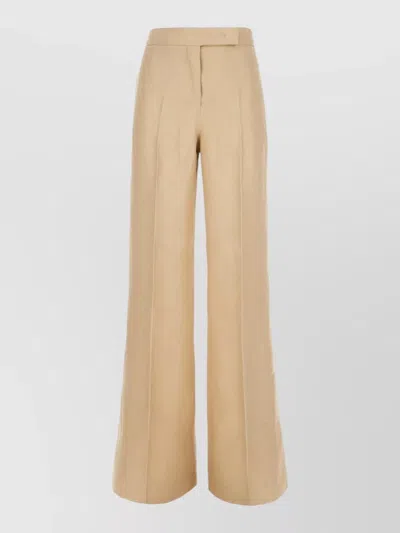 Max Mara Wide Leg High Waist Linen Trousers In Brown