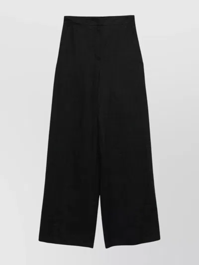 Max Mara Wide-leg High Waist Trousers With Side Pockets In Black