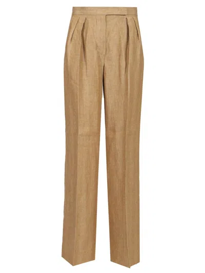 Max Mara Wide Leg Linen Trousers Brown