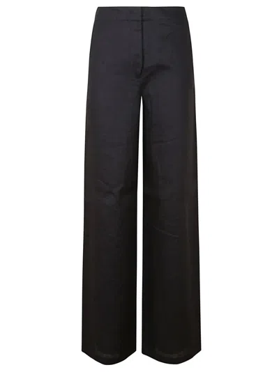 Max Mara Wide-leg Linen Trousers With Relaxed Silhouette In Black