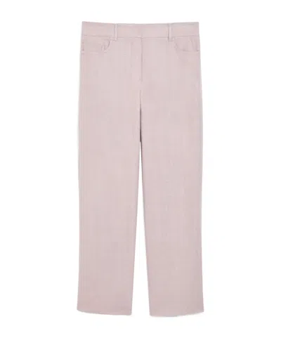 Max Mara Wide-leg Pants In Linen And Cotton Basketweave Fabric In Pink