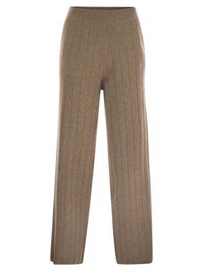 Max Mara Wide-leg Ribbed Trousers In Brown
