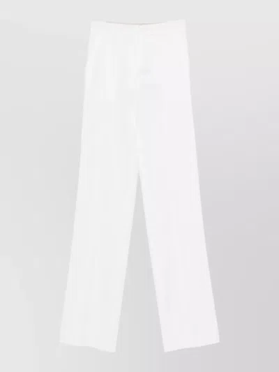 Max Mara Wide Leg Silk Blend Tailored Trousers In White