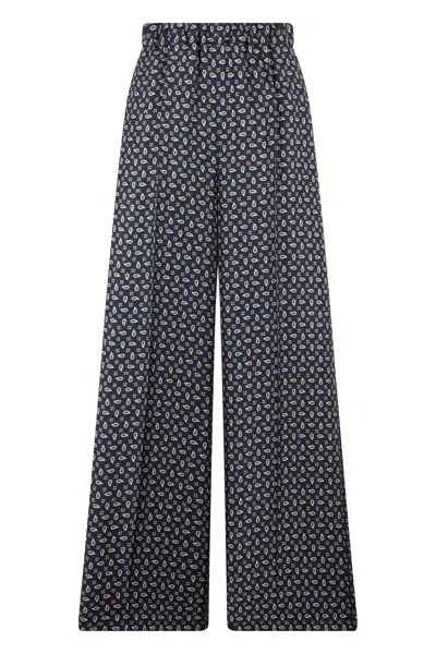 Max Mara Wide Leg Silk Pants In Blue