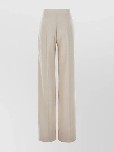 Max Mara Wide-leg Textured Cotton Trousers With Side Pockets In Neutral