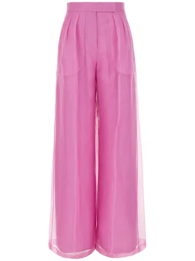 Max Mara Calibri Silk Organza Wide Pants In Pink