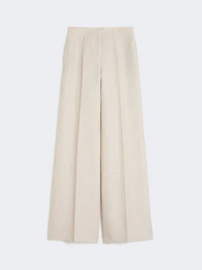 Max Mara Wide-leg Trousers In Linen Drill In Neutral