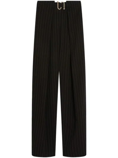 Max Mara Wide-leg Trousers With High Waist And Belt Detail In Black
