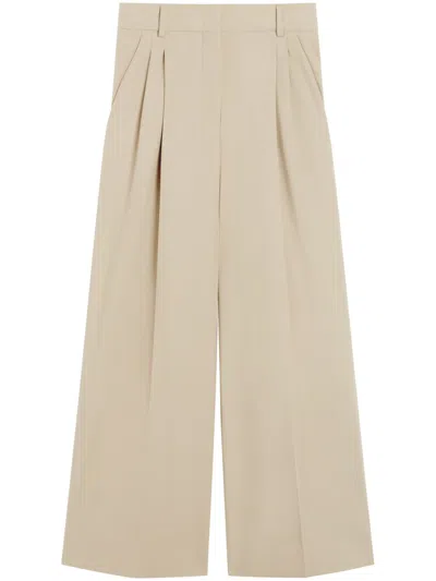 Max Mara Wide-leg Trousers With High Waist And Pleated Front In Orange