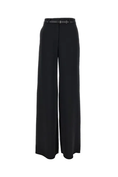 Max Mara Wide Leg Trousers With Leather Belt In Black
