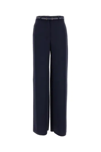 Max Mara Wide-leg Trousers With Leather Belt In Blue