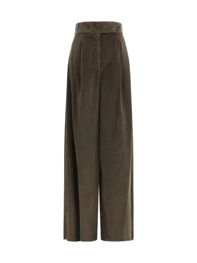 Max Mara Wide-leg Velvet Pants In Brown