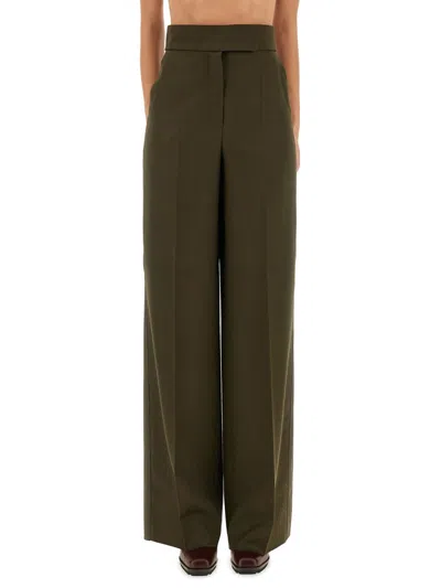 Max Mara Wide Leg Virgin Wool Pants In Green