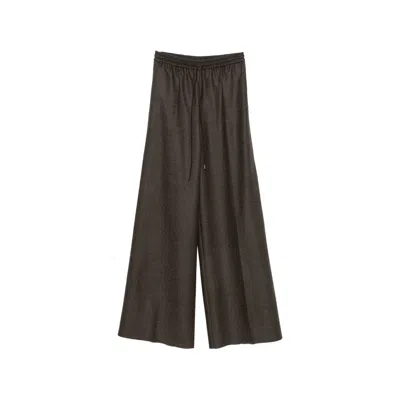 Max Mara Wide Leg Virgin Wool Trousers In Brown