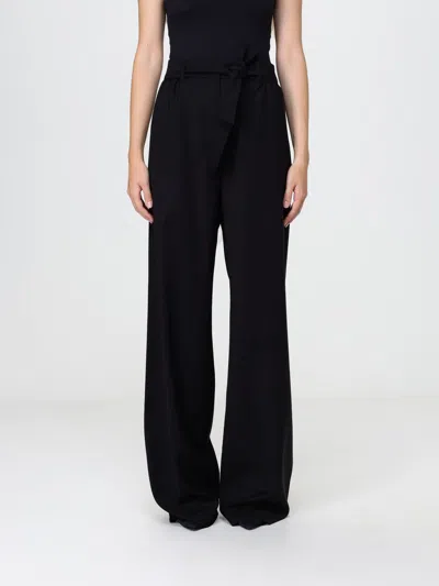 Max Mara Wide Leg Virgin Wool Trousers With Tie Belt At The Waist In Black