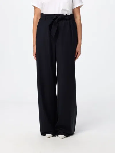Max Mara Wide Leg Virgin Wool Trousers With Tie Belt At The Waist In Blue