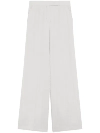 Max Mara Wide-leg White Trousers With High Waist In Gray