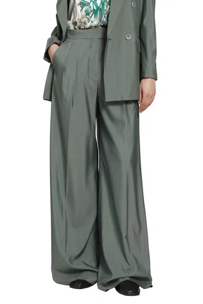 Max Mara Wide-leg In Wool And Silk Trousers Green In Gold