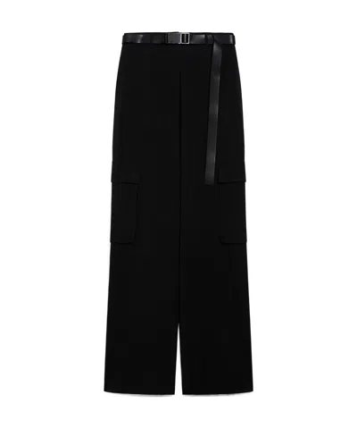 Max Mara Wide-leg Wool Casual Pants In Black