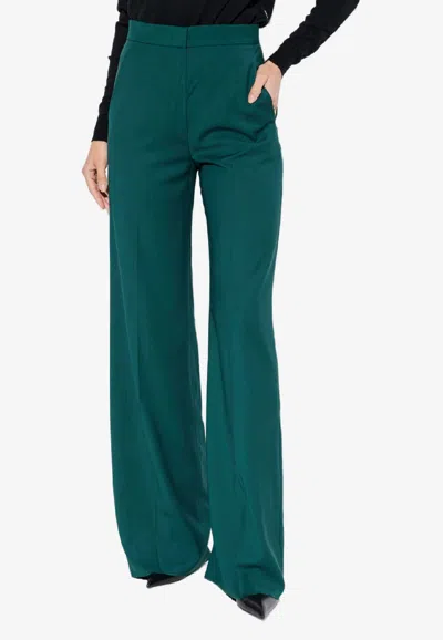 Max Mara Wide-leg Wool Tailored Pants In Green