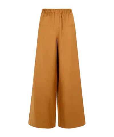 Max Mara Wide Linen And Silk Trousers In Brown