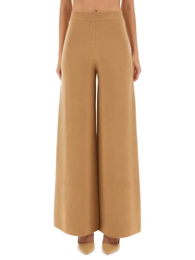 Max Mara Judy Wool And Cashmere-blend Wide-leg Pants In Brown