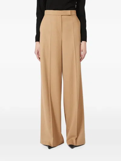 Max Mara Camel Hair Trousers With Zip And Hook Closure In Brown